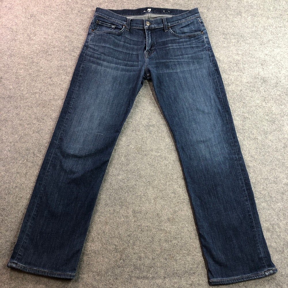 7 For All Mankind Mens Straight Leg Jeans 34 Blue Dark Wash Stretch Denim